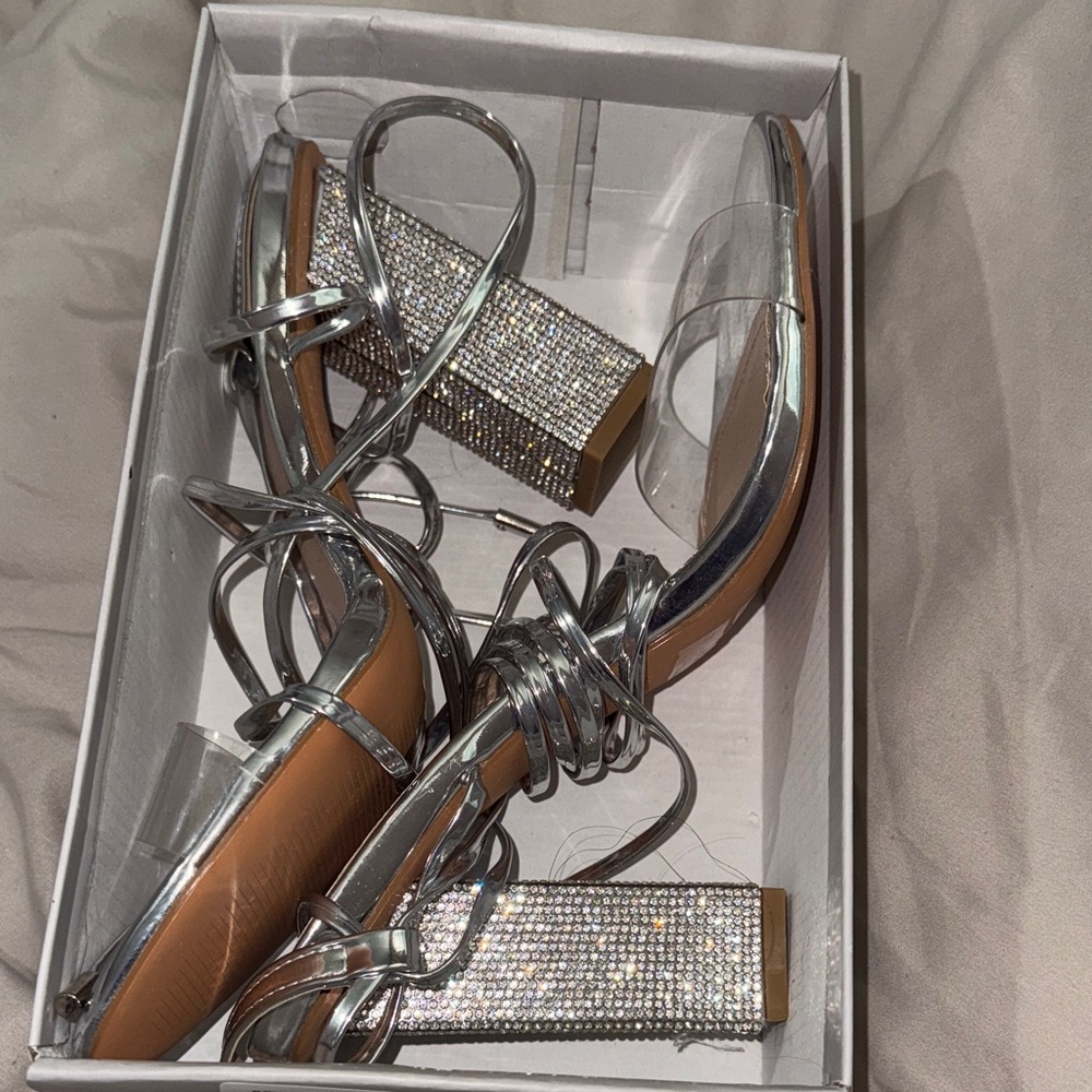 Touch Ups Silver and Tan Strappy Heels